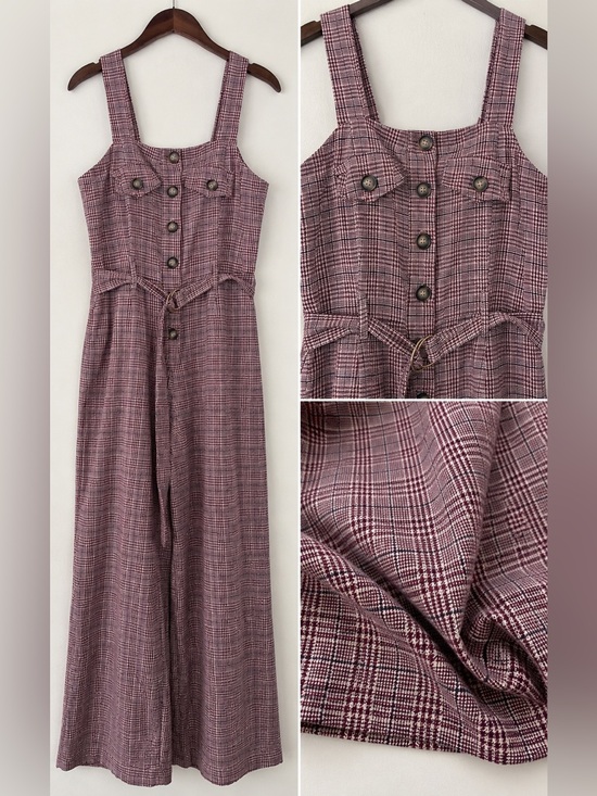 Charlotte Russe Pants - CHARLOTTE RUSSE Plaid jumpsuit Size Medium Maroon/Dark blue/cream slight flare